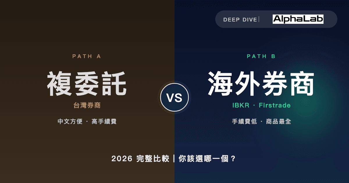 AlphaLab — 複委託 vs 海外券商 2026 完整比較:手續費、商品、稅務、入金一篇看懂